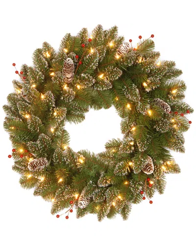 National Tree Company 24in Glittery Mountain Spruce Wreath With White Edge