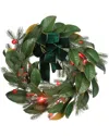 National Tree Company 24in Magnolia Mix Pine Wreath With Led Lights & Bow In Green