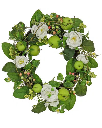 National Tree Company 24in Rose And Apples Wreath In Green