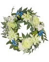 National Tree Company 24in Spring Dahlia, Peony, And Hydrangea Wreath In Blue