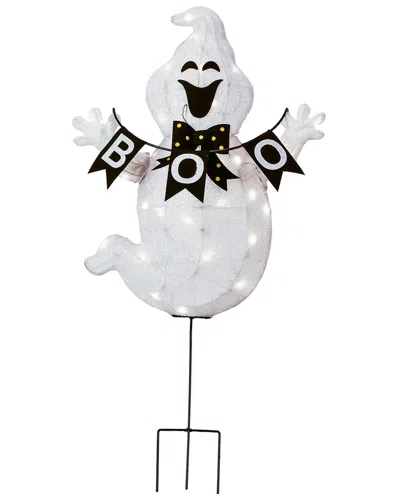 National Tree Company 32 Pre-lit Ghost With Boo Banner Garden Stake In White