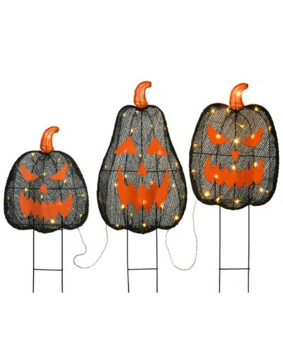 National Tree Company 35in Pre-lit Black Jack-o-lantern Garden Stakes In Orange