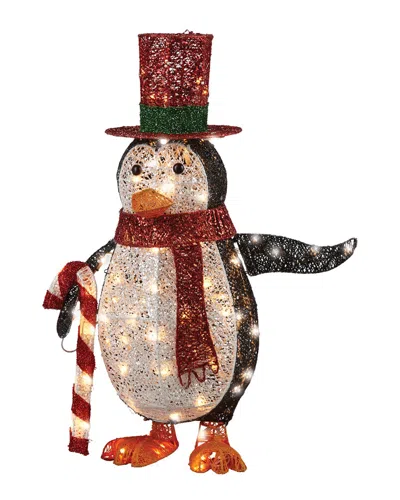 National Tree Company 36in Penguin With Red Top Hat Holding Candy Cane With 100 White Led Lights In Multi