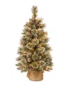 National Tree Company 3ft Glittery Bristle Pine Burlap Tree With Led Lights
