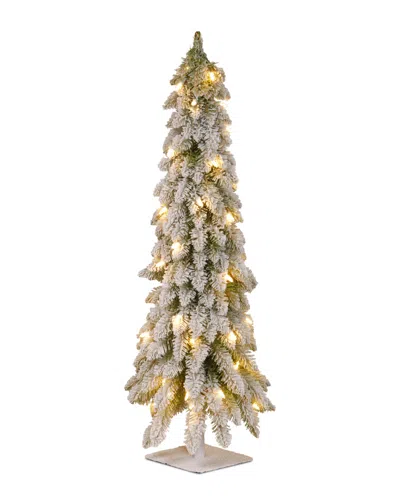 National Tree Company 3ft Snowy Downswept Forest Tree With Clear Lights In Neutral