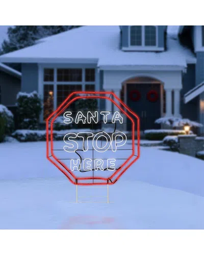 National Tree Company 44in Led Light Strip Santa Stop Here Sign In Red
