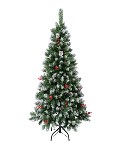 National Tree Company 4.5 Ft. Cullen Hinged Tree W/ 17 Berries & 17 Pinecones In Green