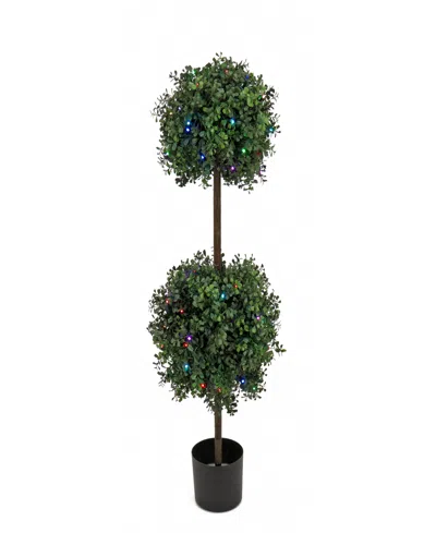 National Tree Company 46 Boxwood Double Ball Topiary With Multi-function Led Lights In Green