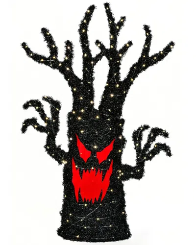 National Tree Company 48in Pre-lit Frightening Face Halloween Tree In Black