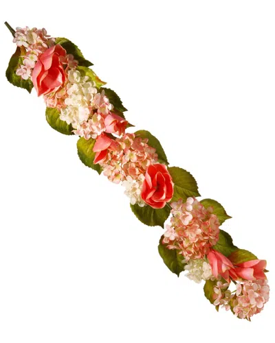 National Tree Company 48in Rose And Hydrangea Garland In Pink