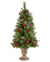 National Tree Company 4ft Iced Berry Pine Entrance Tree In Dark Bronze Urn In Green