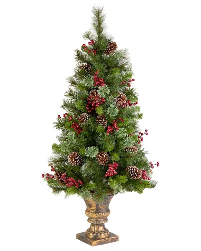 National Tree Company 4ft Iced Berry Pine Entrance Tree In Dark Bronze Urn In Green