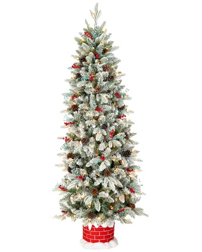 National Tree Company 5ft Feel Real® Snowberry Pine Half Tree In Chimney Base In Green