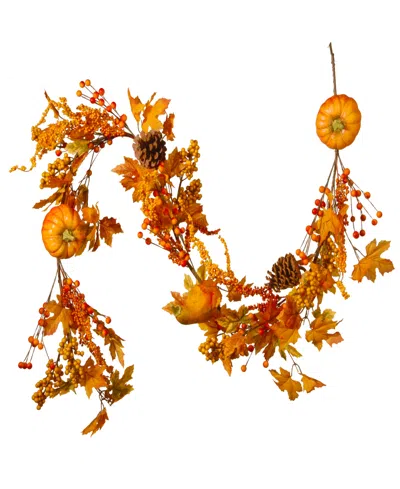 National Tree Company 6' Artificial Autumn Garland, Made With Pumpkins, Pinecones, Berry Clusters, Maple Leaves, Autumn Co In Orange