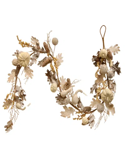 National Tree Company 6' Artificial Autumn Garland, White, Made With Pumpkins, Gourds, Maple Leaves, Pinecones, Berry Clus In Neutral