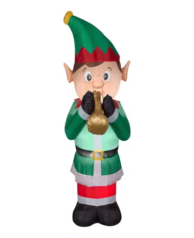 National Tree Company 6 Ft. Inflatable Elf Playing Trumpet In Green