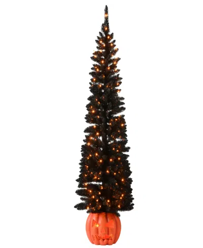 National Tree Company 6' Pre-lit Artificial Halloween Tree, Evergreen, Led Lights, Includes Pumpkin Base, Halloween Collec In Black