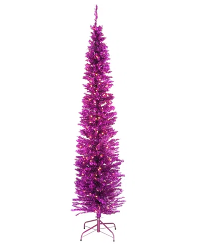 National Tree Company 6' Tinsel Tree With Clear Lights In Pink