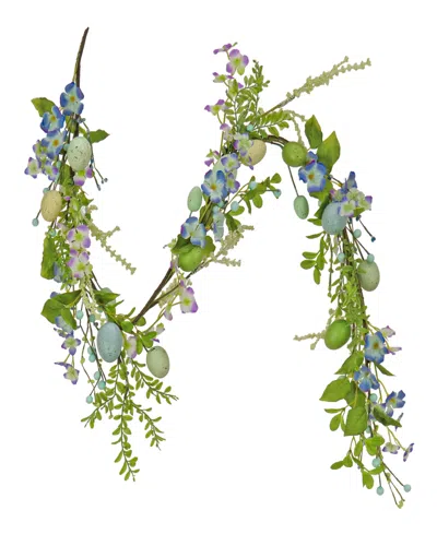 National Tree Company 60" Flowering Eggs Easter Garland In Blue