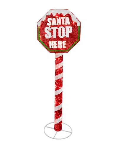 National Tree Company 60in Sisal Red Stop Sign Pole With 100 White Led Mini Lights