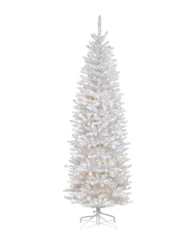 National Tree Company 6.5ft Kingswood White Fir Hinged Pencil Tree With 250 Clear Lights