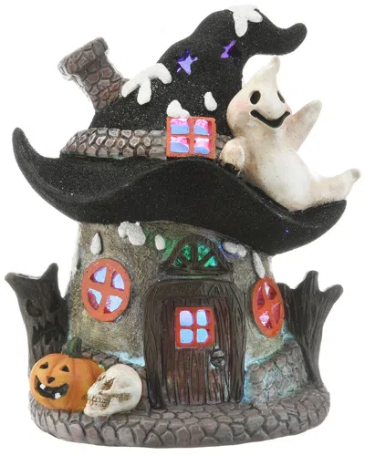 National Tree Company 7 Black Hat Haunted House With Led Light In Gray