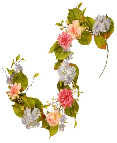 National Tree Company 70 Hydrangea, Rose And Dahlia Garland In Pink