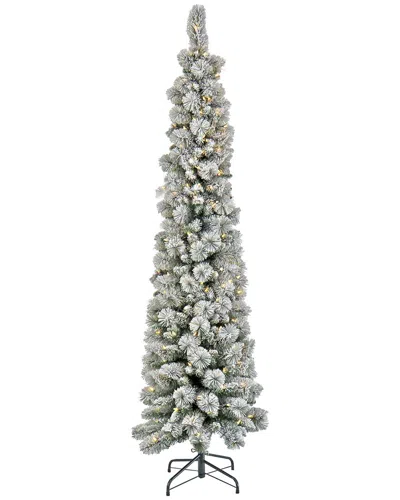 National Tree Company 7ft Pre-lit Snowy Methow Pencil Slim Tree With Lights In Green