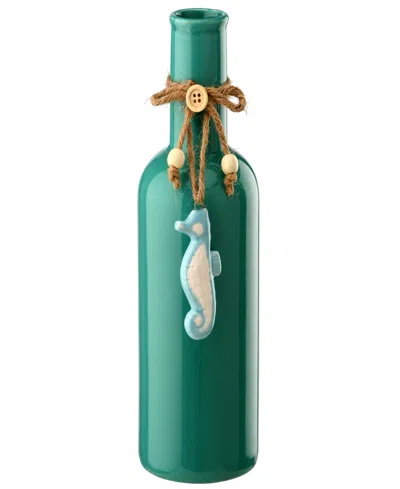 National Tree Company 9 Porcelain Vase With Seahorse In Turquoise