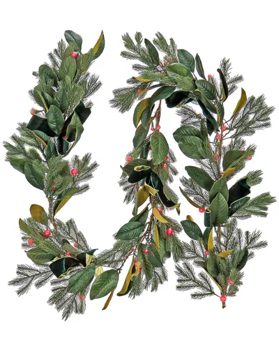 National Tree Company 9ft Magnolia Mix Pine Garland With Led Lights & Bows In Green