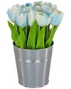 National Tree Company 9in Blue Tulip Bouquet In Metal Pot In Blue