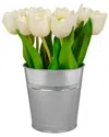 National Tree Company 9in White Tulip Bouquet In Metal Pot In White