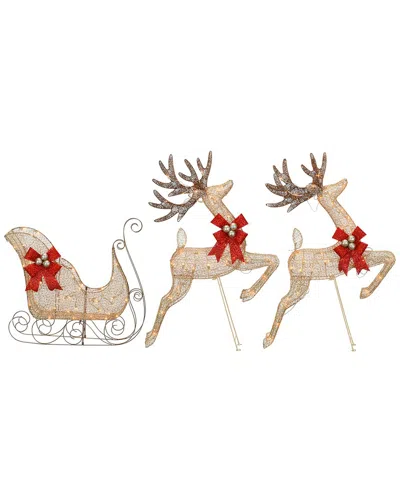 National Tree Company Champagne Reindeer & Sleigh W/ Clear Lights In Gold