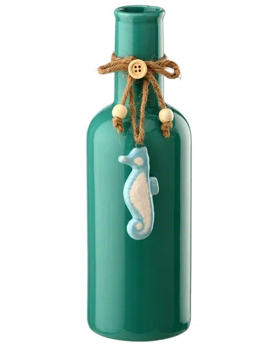 National Tree Company 9in Porcelain Vase With Seahorse In Turquoise