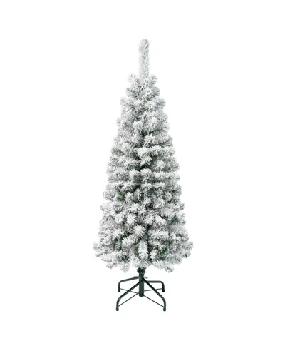 National Tree Company First Traditions 4.5' Acacia Pencil Slim Flocked Tree In Green