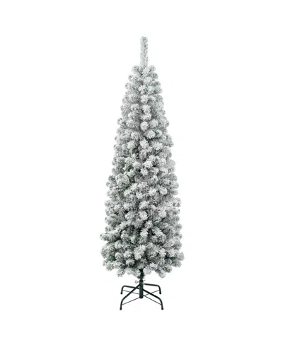 National Tree Company First Traditions 6' Acacia Pencil Slim Flocked Tree In Green