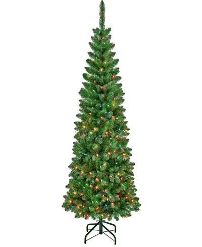 National Tree Company First Traditions 6' Rowan Pencil Slim Tree With Multicolor Lights In Green