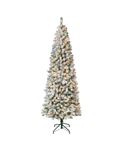National Tree Company First Traditions 7.5' Acacia Medium Flocked Tree With Clear Lights In Green