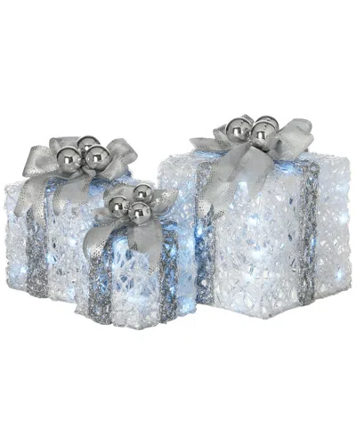 National Tree Company Glittered White Gift Boxes In Blue