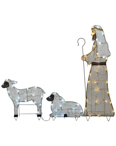 National Tree Company Led Shepherd With Sheep Decoration In White
