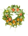 National Tree Company Lemons, Hydrangeas & Buttercups Wreath In Coral