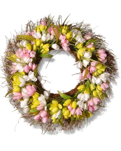 National Tree Company National Tree 22in Yellow, Pink & White Tulip Wreath In Multi