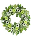National Tree Company Rose & Anemone Flowers Wreath In Cream