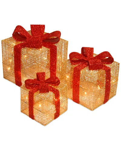 National Tree Company Set Of 3 Gold Thread Giftbox Decor