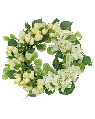 National Tree Company Tulips & Buttercups Spring Wreath In Cream