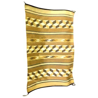 Pre-owned Native American Art Native American Navajo Geometric Optical Handwoven Rug Blanket In Brown