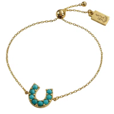 Native Gem Women's Blue Lucky Horseshoe Bracelet - Gold + Turquoise