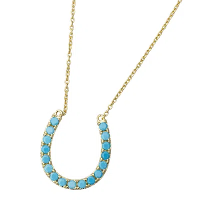Native Gem Women's Blue Lucky Horseshoe Necklace- Gold + Turquoise
