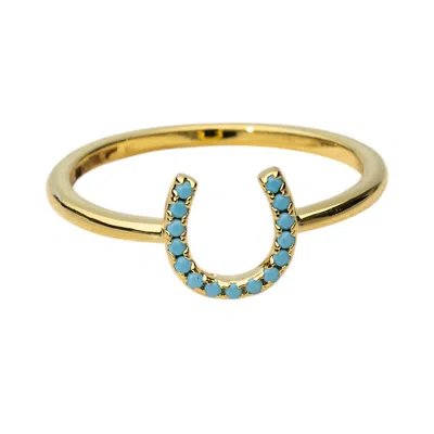 Native Gem Women's Blue Lucky Horseshoe Ring- Gold + Turquoise