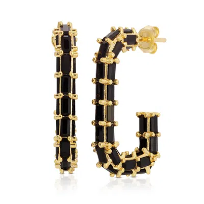 Native Gem Women's Glam Hoop Earrings- Black